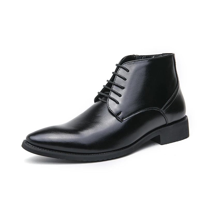 Leather Boots Men Zip Lace-up High Top British Versatile Men Fashion Business Dress Social Boots Mens Platform Casual Men Boots
