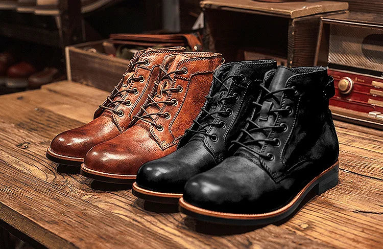 Handmade Leather Men Boots Retro Round Toe Ankle Boots for Men  Luxury Punk Street Style Mens Motorcycle Boots botas para hombre