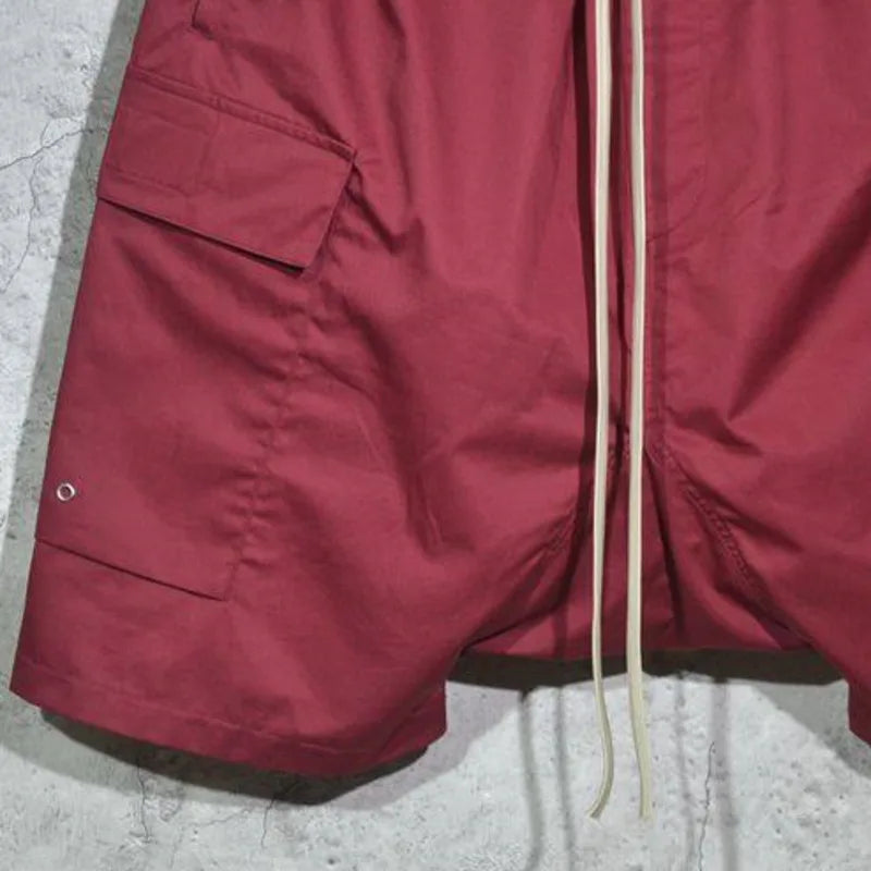 HKSH Summer New Men Safari Style Multi-pocket Baggy Drop Crotch Harem Pants Trend Casual Elastic Waist Drawstring Shorts HK17959
