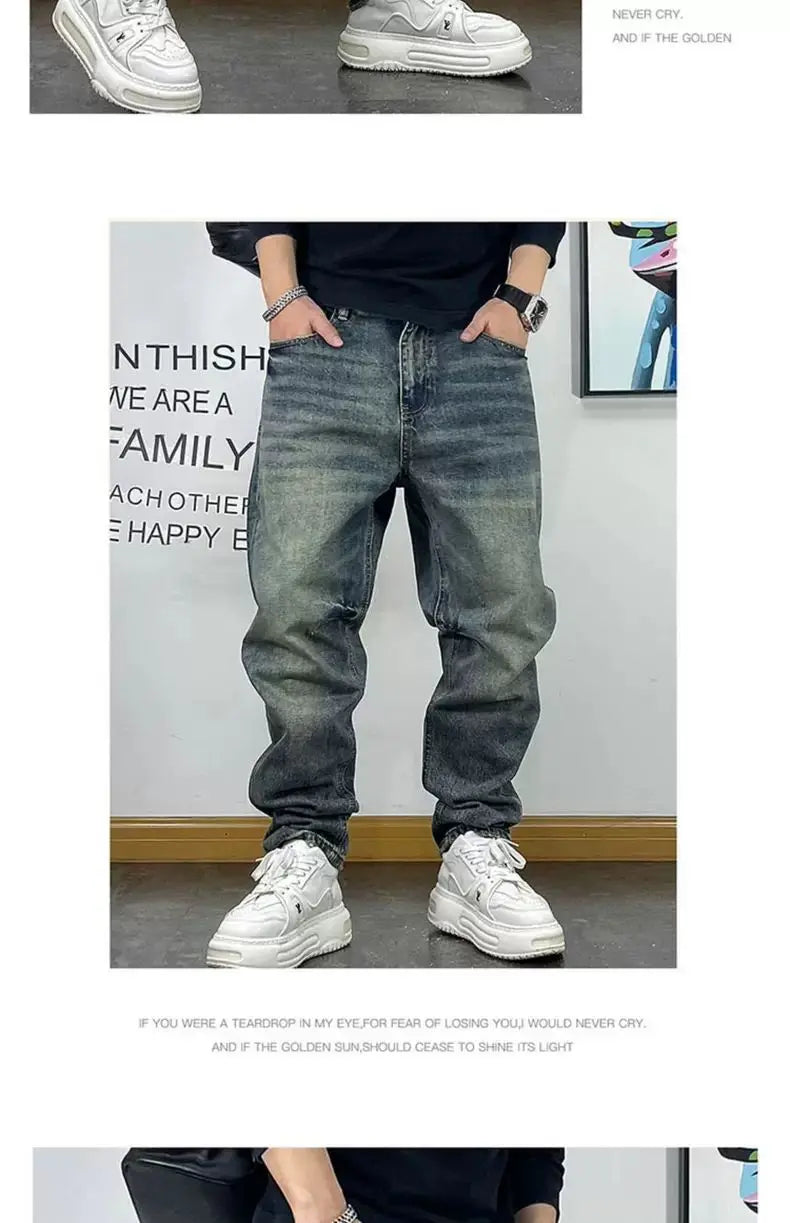 Fashion Brand Retro Washed Pure Cotton Jeans for Men Loose Small Right Angle Personalized Embroidery Versatile Casual Pants