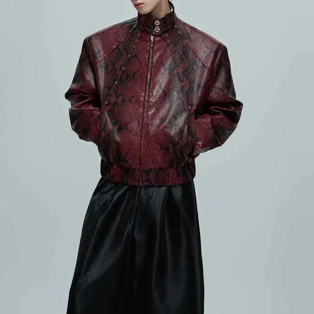Mens Autumn Jacket Python Texture Jewel Embellished Jacket Streetwear Fashion Nightclub Cropped Top Men'S Clothing 2025 New