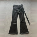 HKSH Spring Autumn Men Dark RO Style Niche Dark Wax Coated High Elastic Ribbon Jeans Wide Leg Flared Denim Pants Trendy HK18686