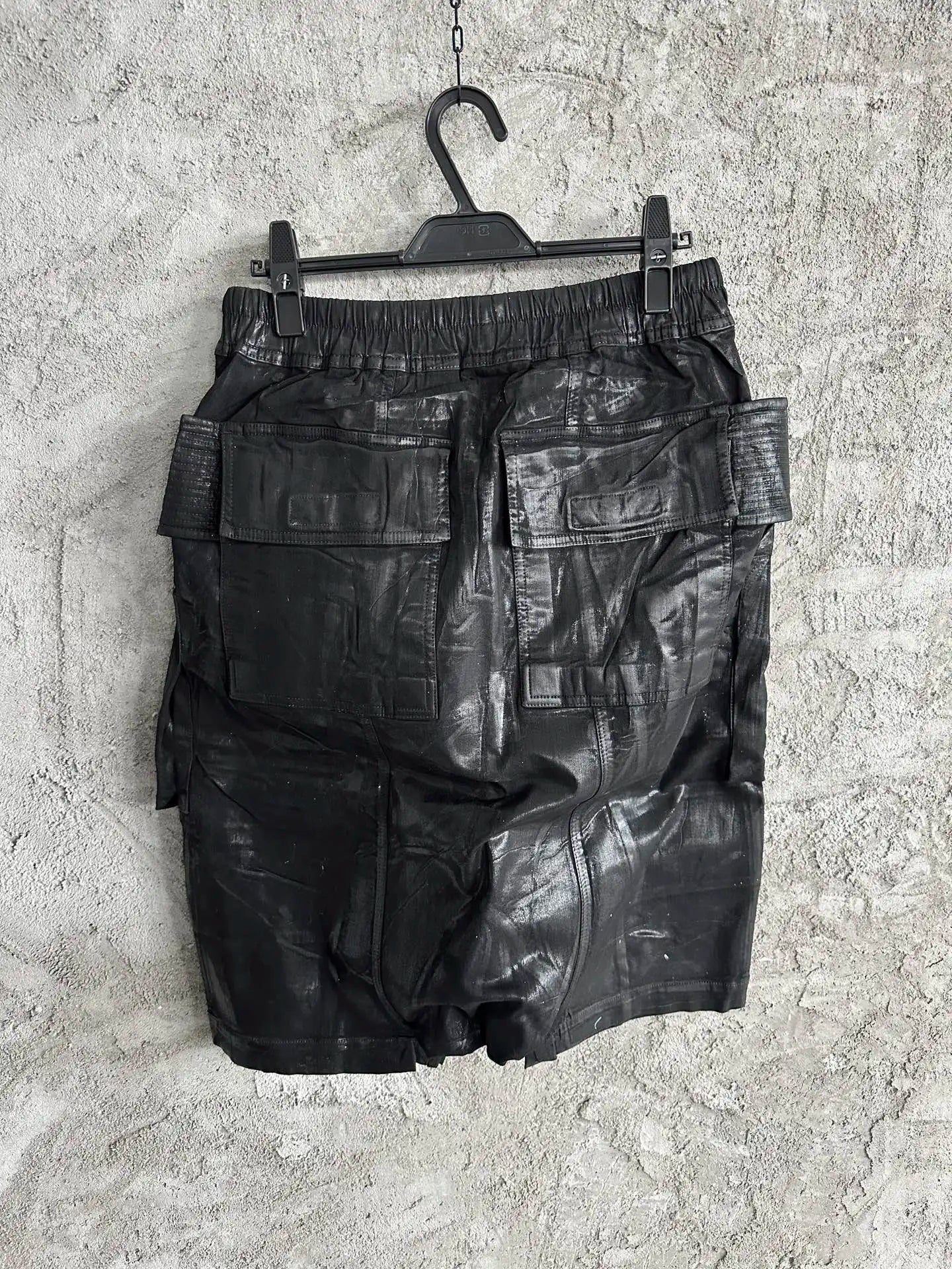 Owen Seak Men Oil Wax Jeans Short Denim Casual Cotton Gothic Men's Clothing Summer Knee Length Loose Black Short