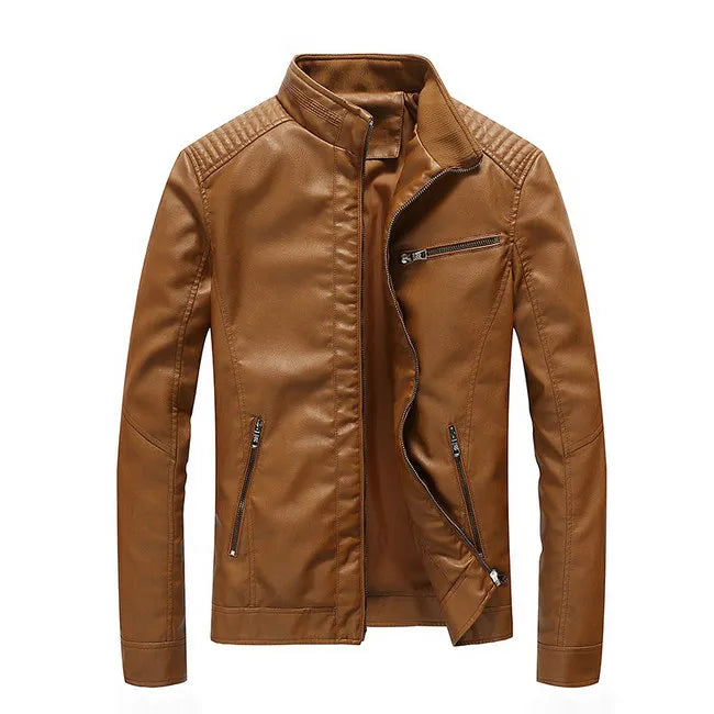 New Spring Men's Leather Jackets Stand Collar Motorcycle Pu Casual Slim Fit Coat Outwear Drop Shipping ABZ174