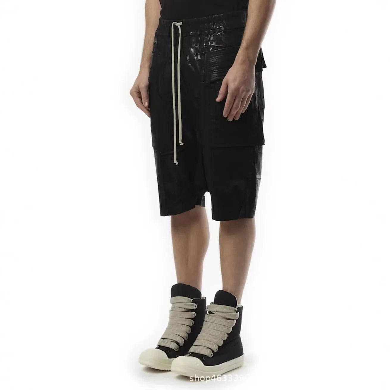 High Street RO Pants Men's Dual Ring Wax Face Casual Seven Quarter Shorts  Brushed Wax Fixed Color Workwear Casual Pants