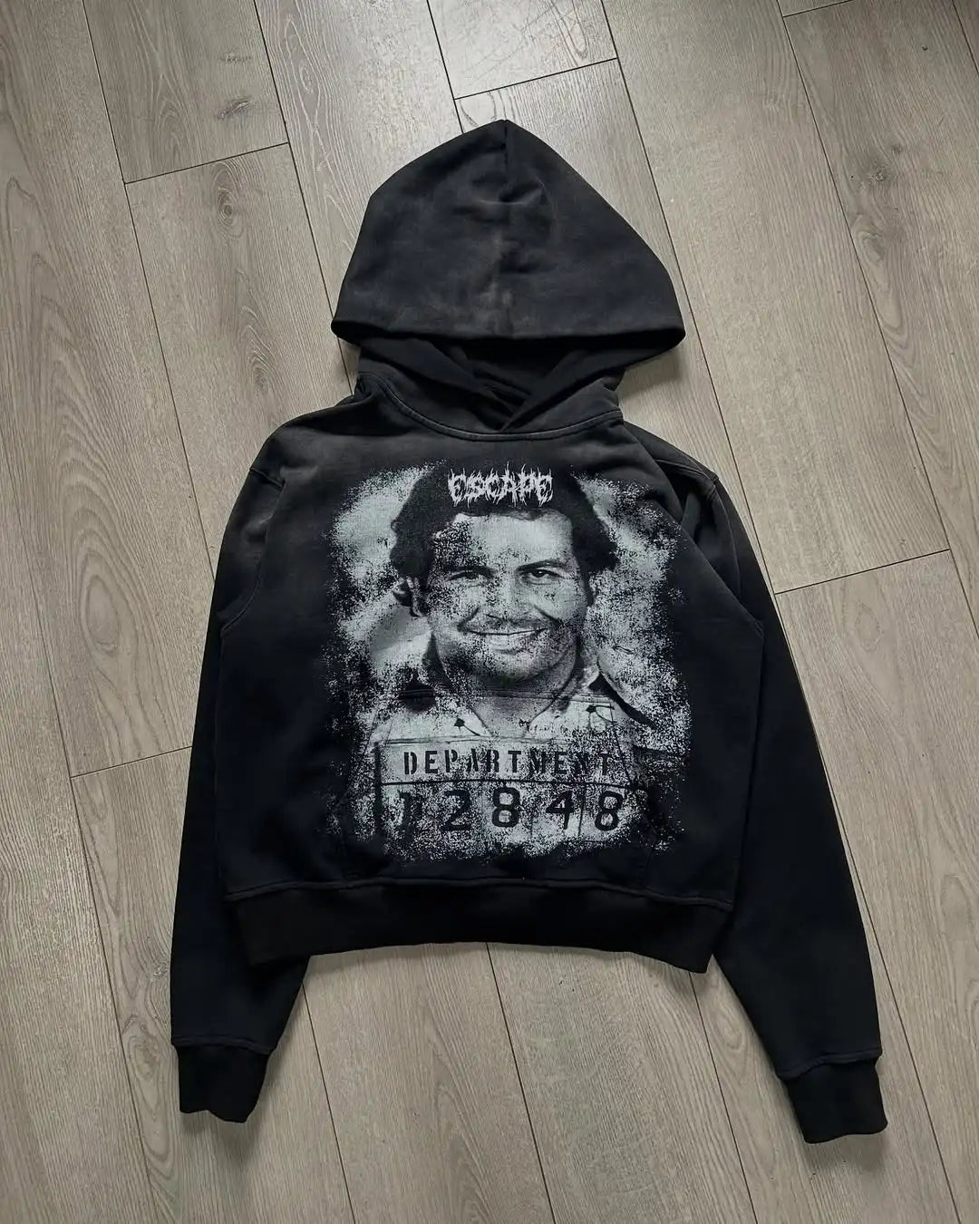 American Street Retro Old Grain Texture Character Letters Large Area Pattern Print Hoodie Men Casual Loose Autumn Versatile Top