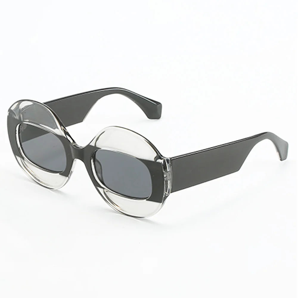 Trendy Hip-hop Men Women Personalized Sunglasses Transparent Two-color Sunglasses Oval Frame Sunglasses Large-sized Glasses