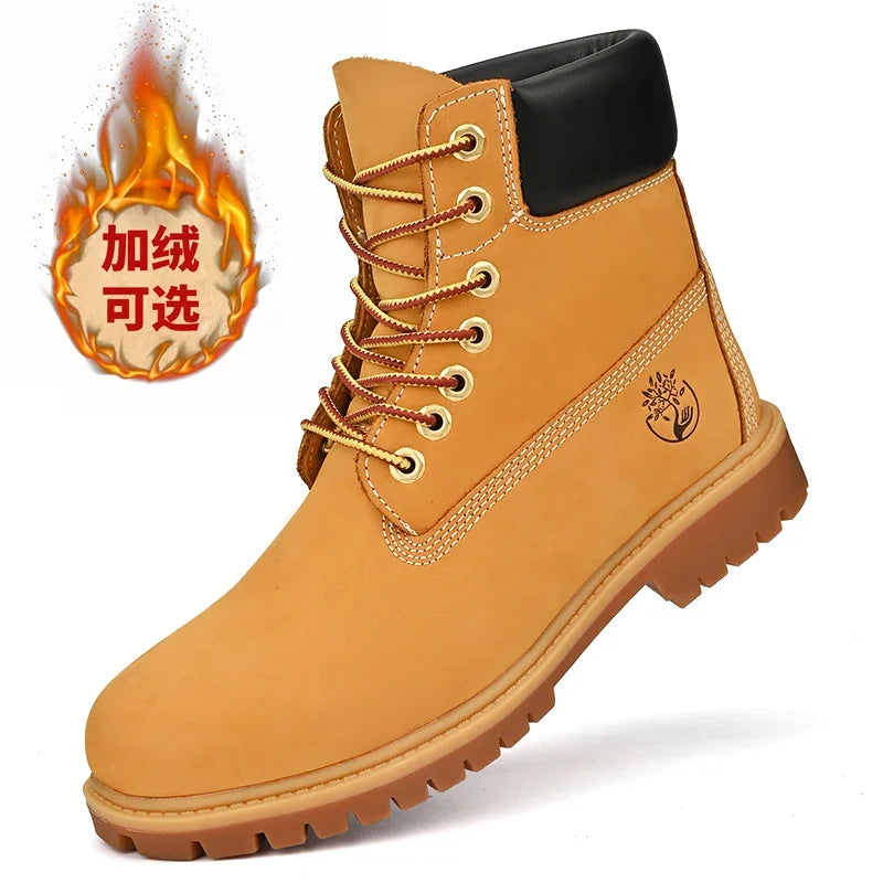 High Quality Mens Walking Shoes Fashion Outdoor Sports Leisure High Top Boots Winter Velvet Anti Slip Flat Lace Up Boots for Man