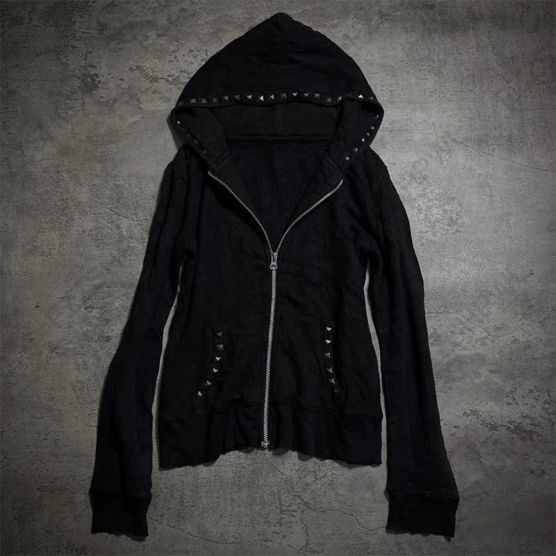 Gothic punk grunge Y2K unisex hoodie 2025 new autumn winter chic cardigan sweatshirt American retro hip-hop aesthetic streetwear
