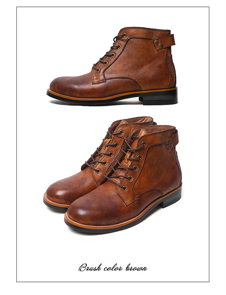 Handmade Leather Men Boots Retro Round Toe Ankle Boots for Men  Luxury Punk Street Style Mens Motorcycle Boots botas para hombre