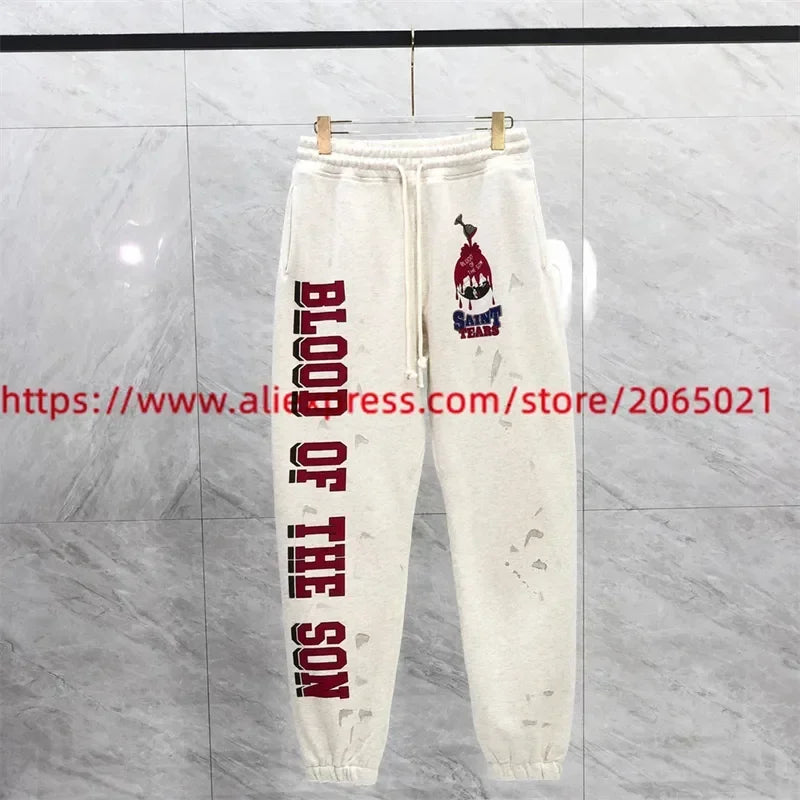 Sanskrit Printing Apricot Saint Sweatpants Men Women Jogger Drawstring Pants