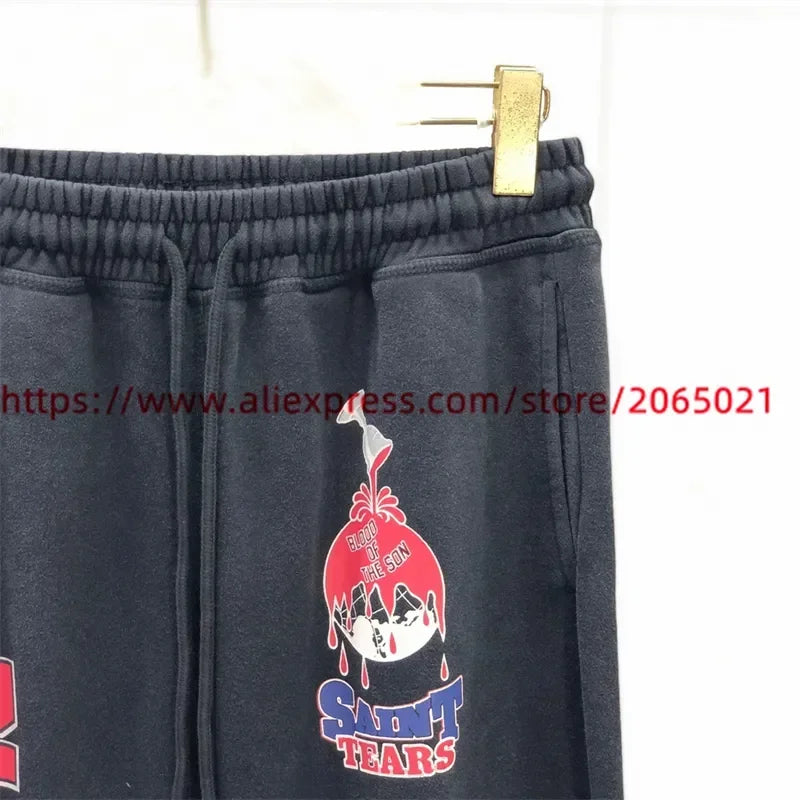 Sanskrit Printing Apricot Saint Sweatpants Men Women Jogger Drawstring Pants