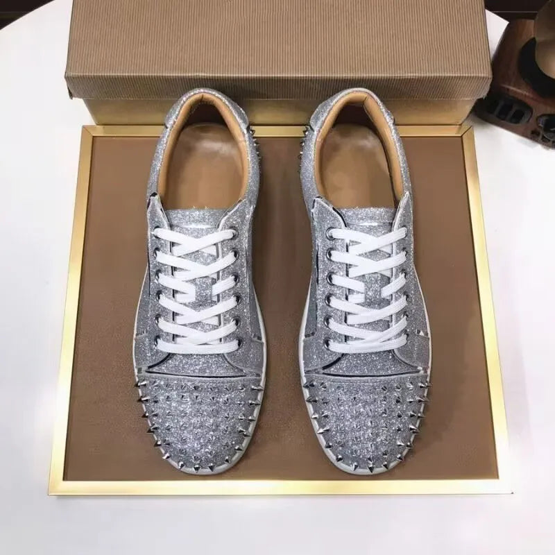 mens fashion punk hip hop dress rivets shoes natural leather studded shoe flats platform sneakers brand designer footwear mans