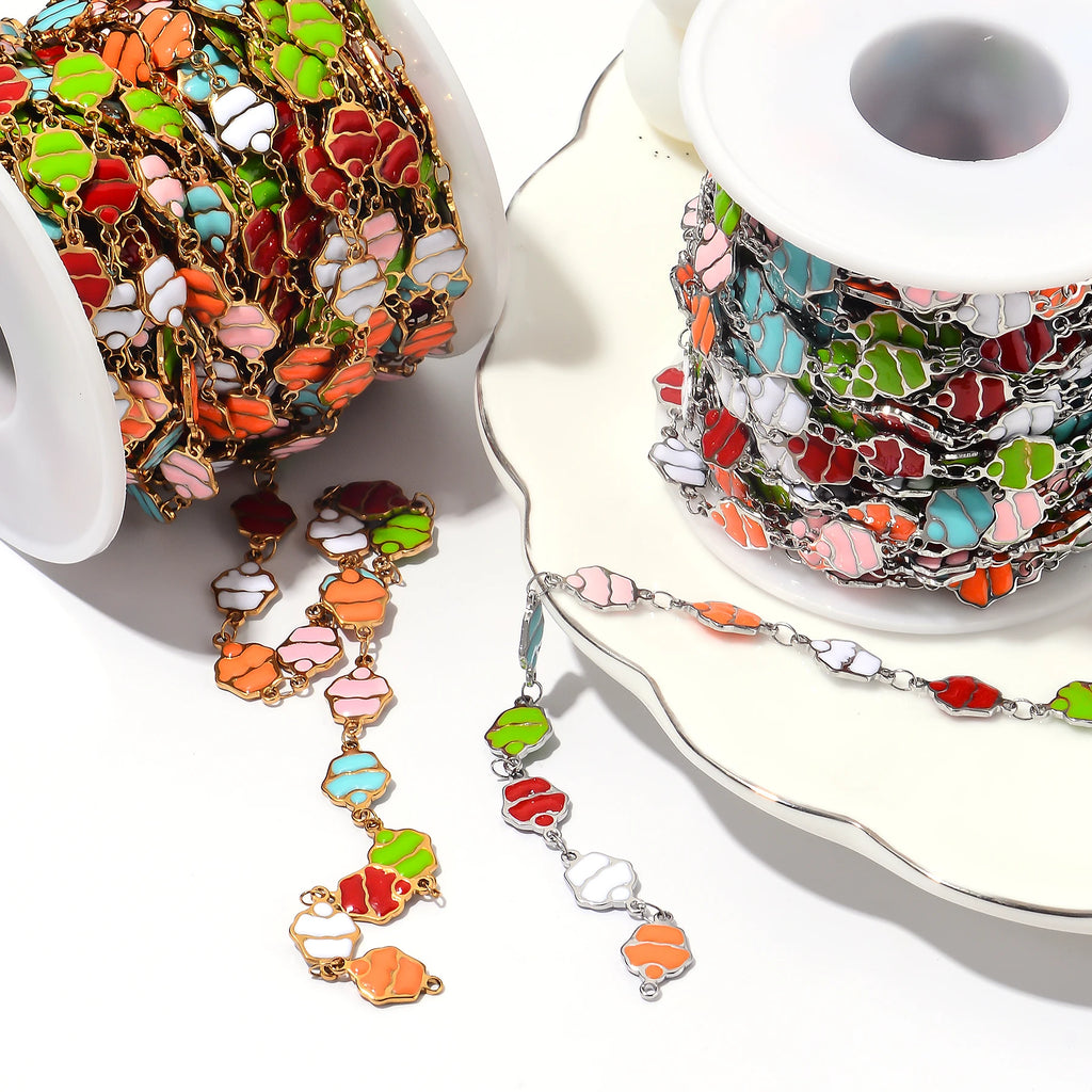 Wholesale 1M Stainless Steel Enamel Cake Chain Colorful Gold Handmade Chains for Women Bracelet Necklaces Jewelry Making Crafts