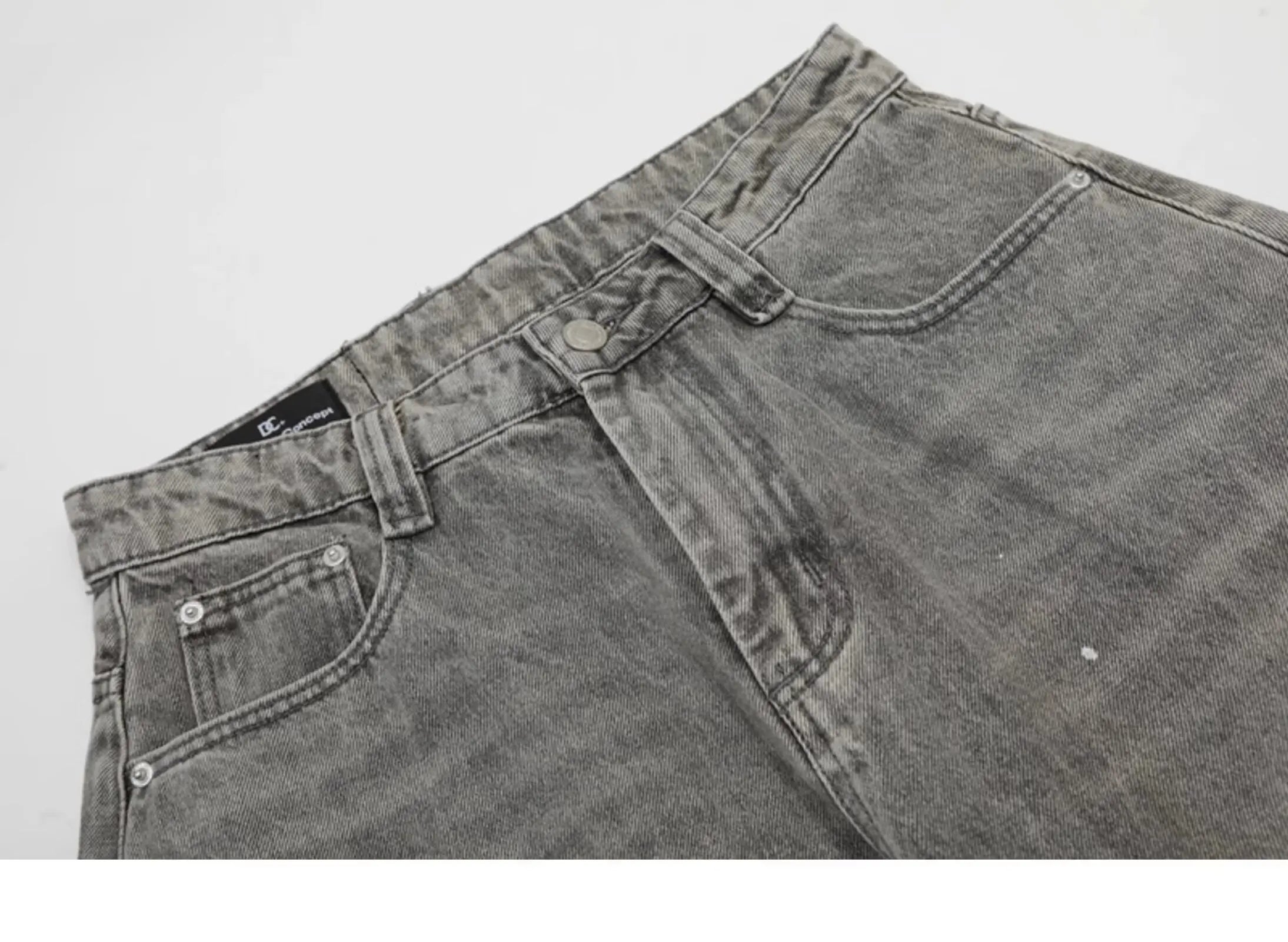 Spring and Autumn Retro Washed Vintage Grey Splash Ink Curved Knife Jeans for Men and Women Trendy Brand American Street Loose P