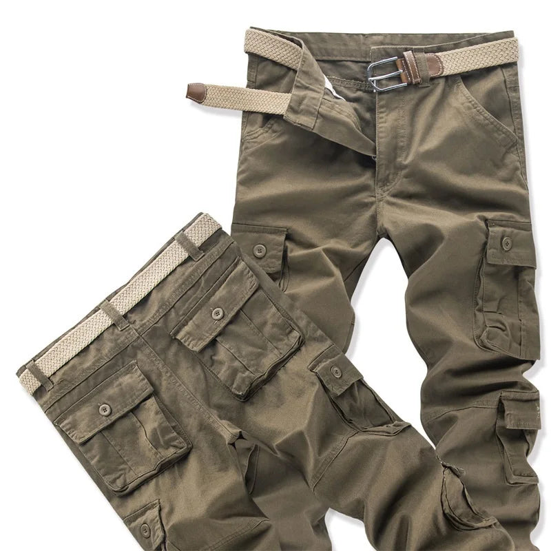 Spring Autumn Cargo Pants Men Overalls Casual Pure Cotton Pants Multi Pockets Wear Resistant Straight Slacks Baggy Trousers