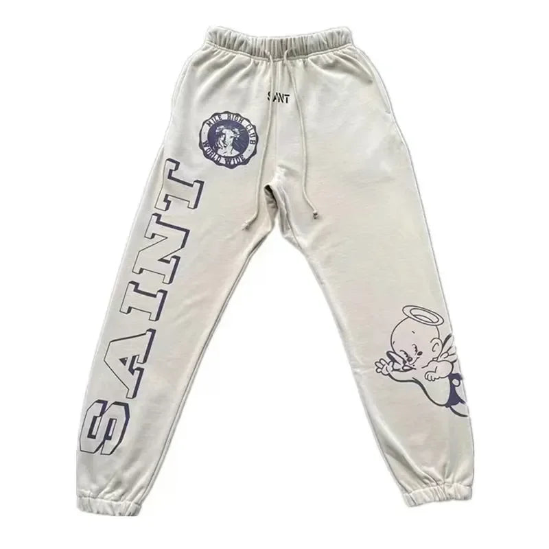 Sanskrit Printing Apricot Saint Sweatpants Men Women Jogger Drawstring Pants