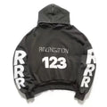 Heavyweight Fabric RRR123 Digital Embroidery Hooded Sweatshirt Washed Black Oversized Men Women Premium Quality Hoodie
