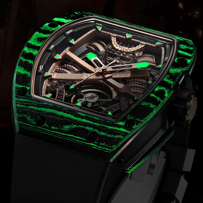 BONEST GATTI Carbon Fiber Case Men Automatic Movement Wristwatch Skeleton Warrior Sapphire Glass Mechanical Watches for Men 2025