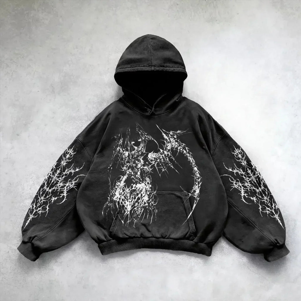 Y2k gothic dark female warrior hoodies men oversized sweatshirt couples punk tops streetwear goth harajuku women men clothing