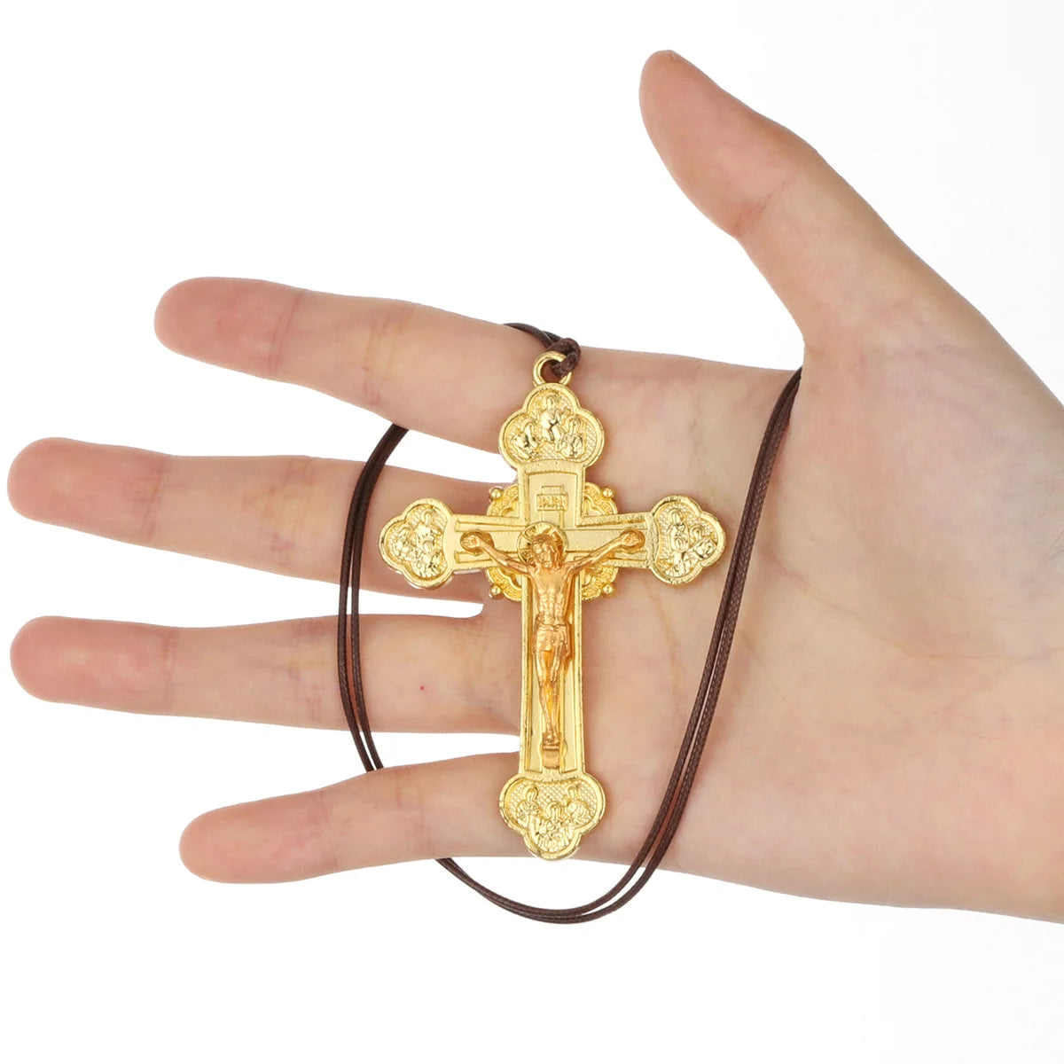 Diyalo Trinity Crucifix Jesus Christ Cross Pendant Neckalce Catholic Adjustable Wax Rope Chain Neckalce Women Men Jewelry Gift