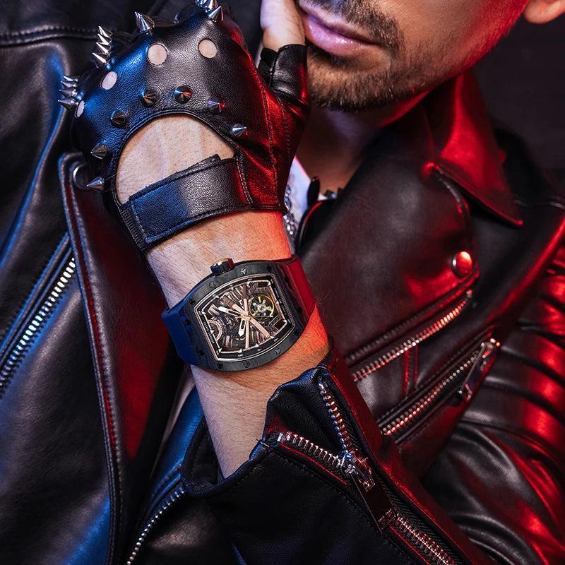 BONEST GATTI Carbon Fiber Case Men Automatic Movement Wristwatch Skeleton Warrior Sapphire Glass Mechanical Watches for Men 2025