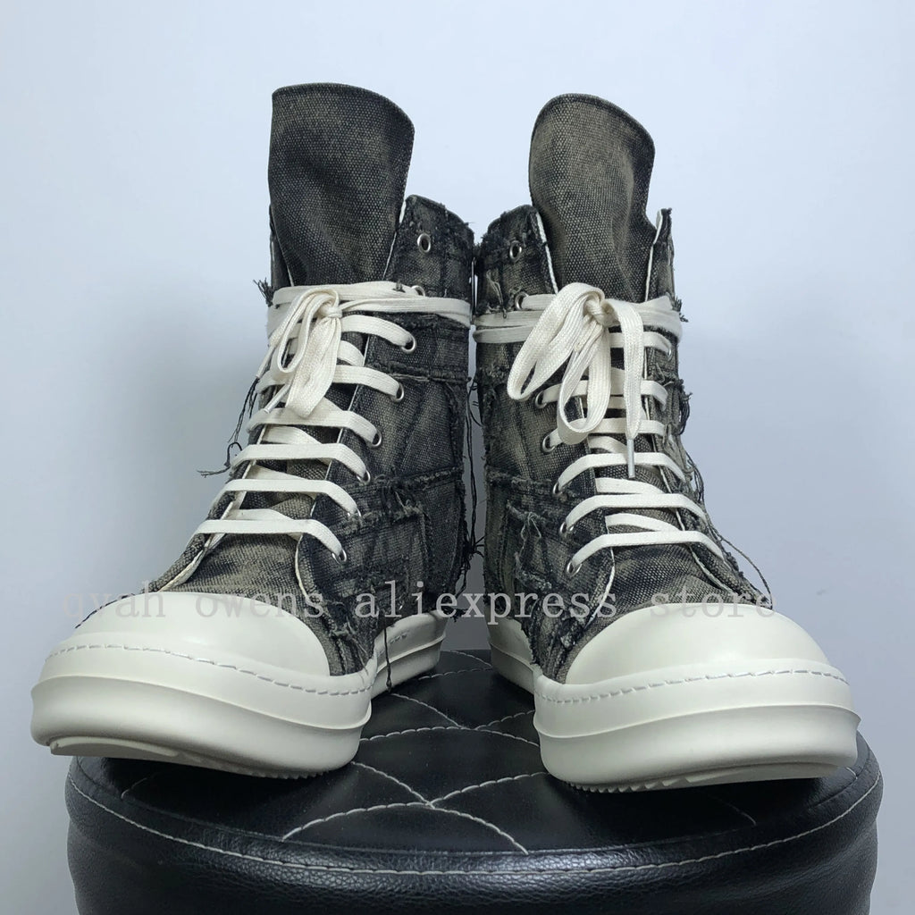 Men High Top Shoes Canvas Women Designer Sneakers Luxury Lace Up Zip High Street Autumn Flats Black Male Boots