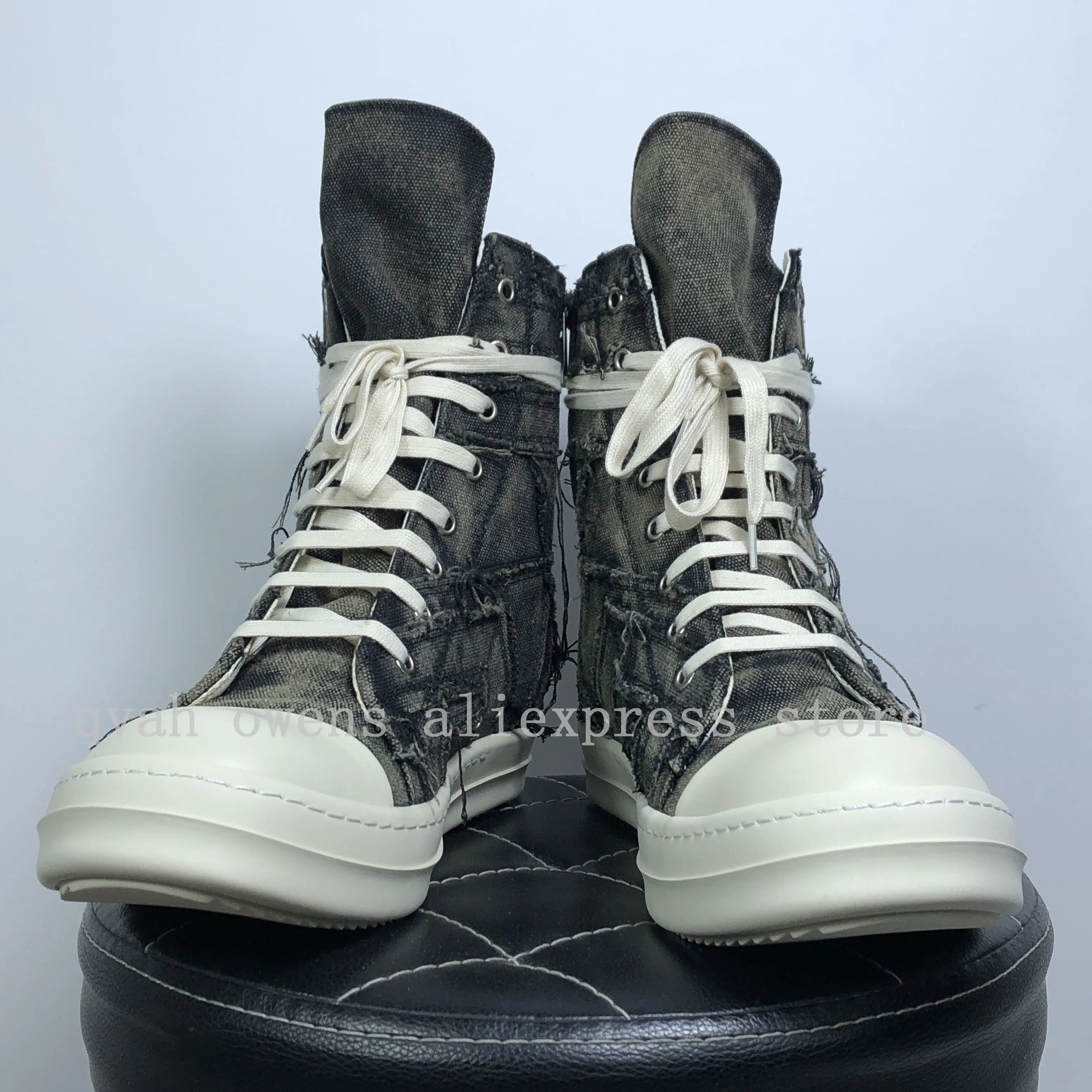 Men High Top Shoes Canvas Women Designer Sneakers Luxury Lace Up Zip High Street Autumn Flats Black Male Boots