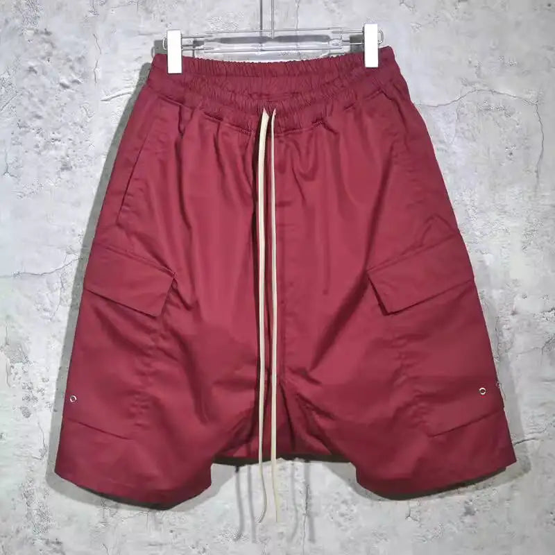 HKSH Summer New Men Safari Style Multi-pocket Baggy Drop Crotch Harem Pants Trend Casual Elastic Waist Drawstring Shorts HK17959