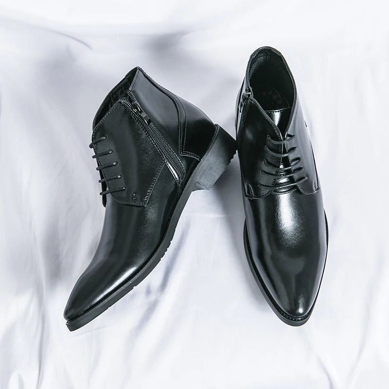 Leather Boots Men Zip Lace-up High Top British Versatile Men Fashion Business Dress Social Boots Mens Platform Casual Men Boots