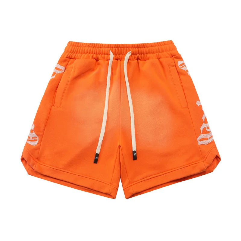 Godspeed American High Street Summer Sport Casual Embroidered Heavy Wa Pure Cotton Dstring orts Straight Leg Pants