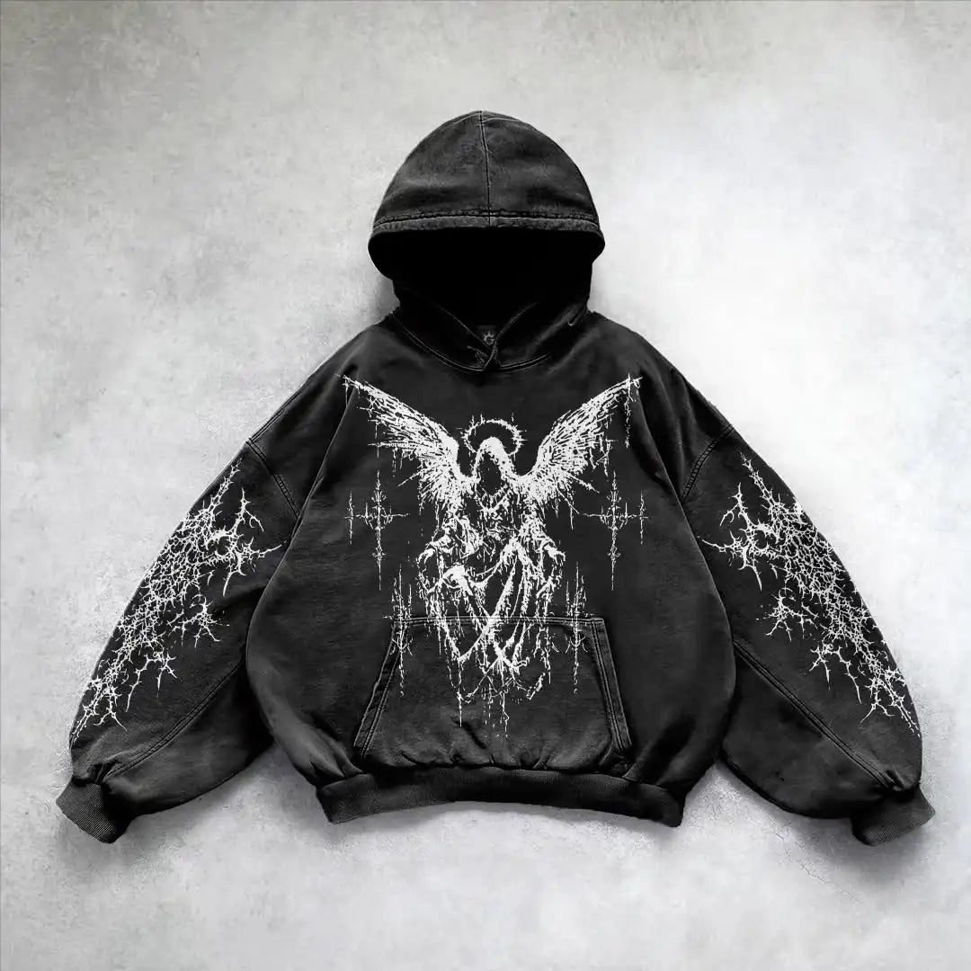 Y2k gothic dark female warrior hoodies men oversized sweatshirt couples punk tops streetwear goth harajuku women men clothing