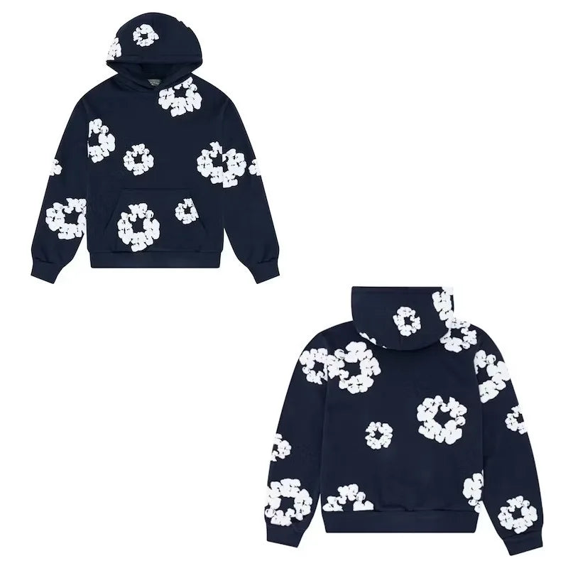 DENIM TEARSTHoodie Cross border European and American Hot selling Cotton Foam Printed Tears Hoodie Men's and Women's Hoodies