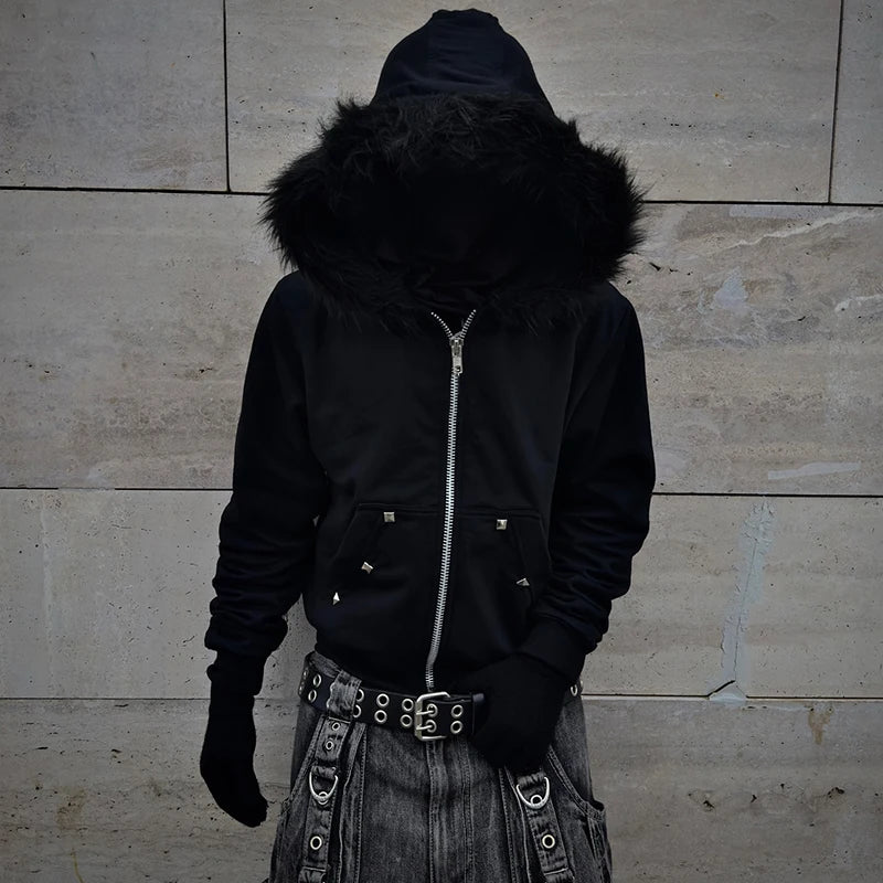 Gothic punk grunge Y2K unisex hoodie 2025 new autumn winter chic cardigan sweatshirt American retro hip-hop aesthetic streetwear