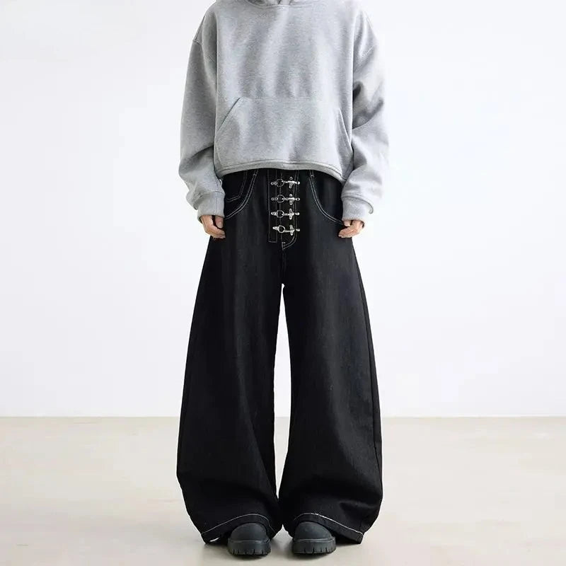 Men's Wear Wide-Leg Denim Pant Baggy Jeans Vintage Threedimensional Cut Curved Knife Jeans Loose Fit Autumn Streetwear New Trend