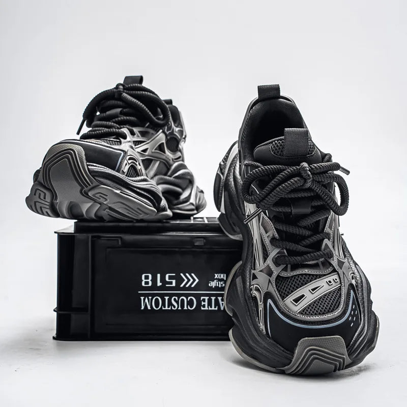 Men's Black Samurai Shoes Soft Bottom Anti-Slip Sports Running Casual Travel Heightening Dad Trendy Shoes Comfortable Breathable