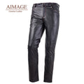 Genuine Real cow leather pant Men's motorcycle leather trousers кожаные штаны leather pants for men pantalon cuir homme