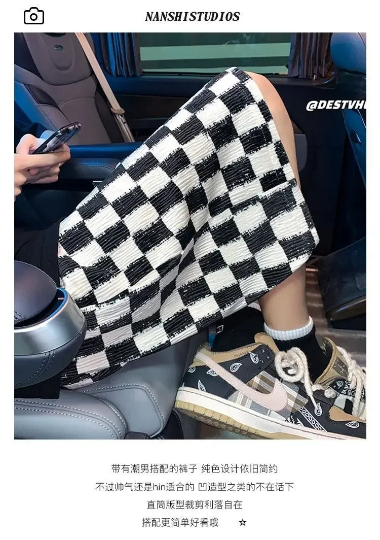 Men's New Style Breathable Straight Loose Casual Five-point Chessboard Ice Silk Shorts