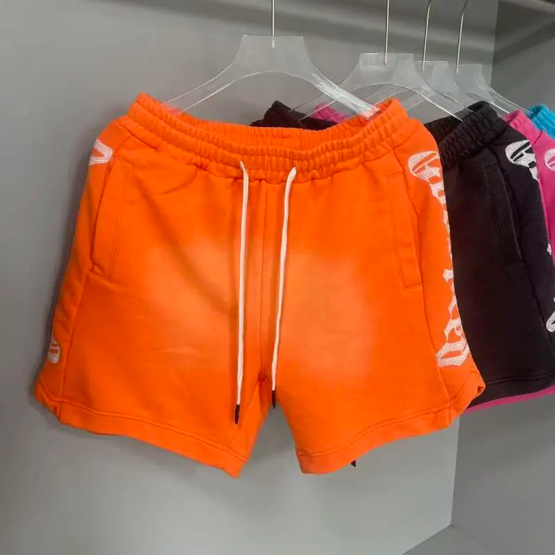 Godspeed American High Street Summer Sport Casual Embroidered Heavy Wa Pure Cotton Dstring orts Straight Leg Pants