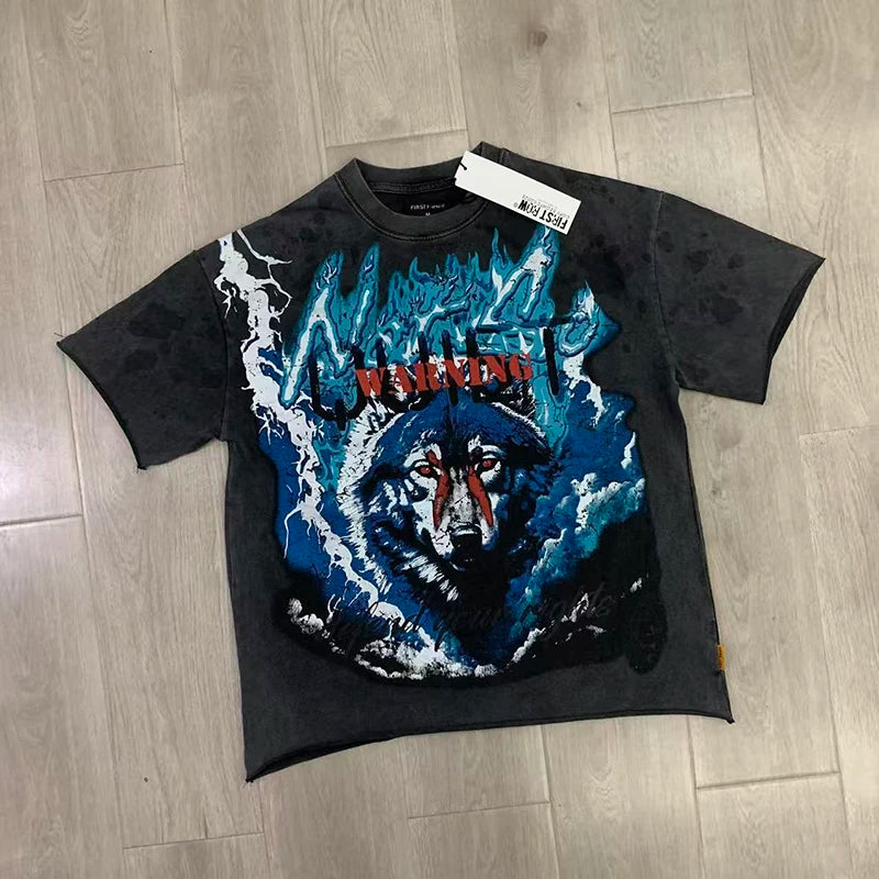 Casual FIRST ROW T-Shirts Washed  Street Fashion American Style Hot Drill Letters Mens Womens High Quality Short Sleeves Tee
