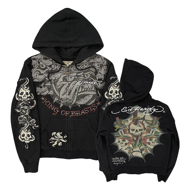 American Gothic Ro Skull Bones Oversized Hoodie Y2K Hip Hop Sle Streetwear No Brand Svel Other Material 00%