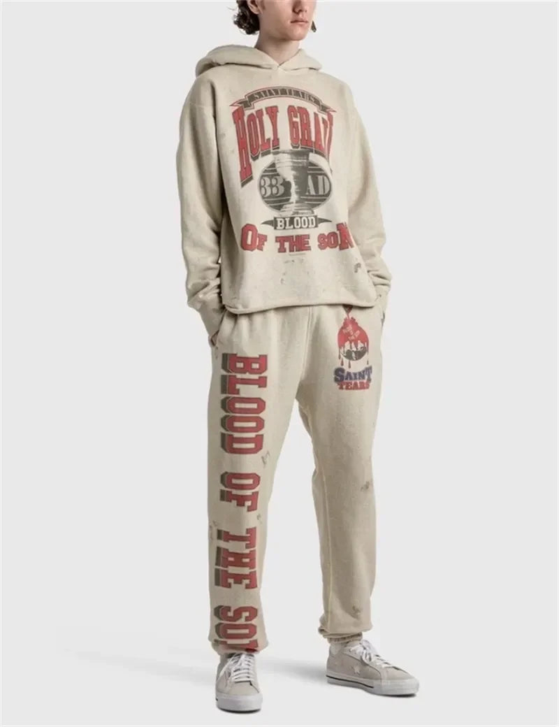 Sanskrit Printing Apricot Saint Sweatpants Men Women Jogger Drawstring Pants