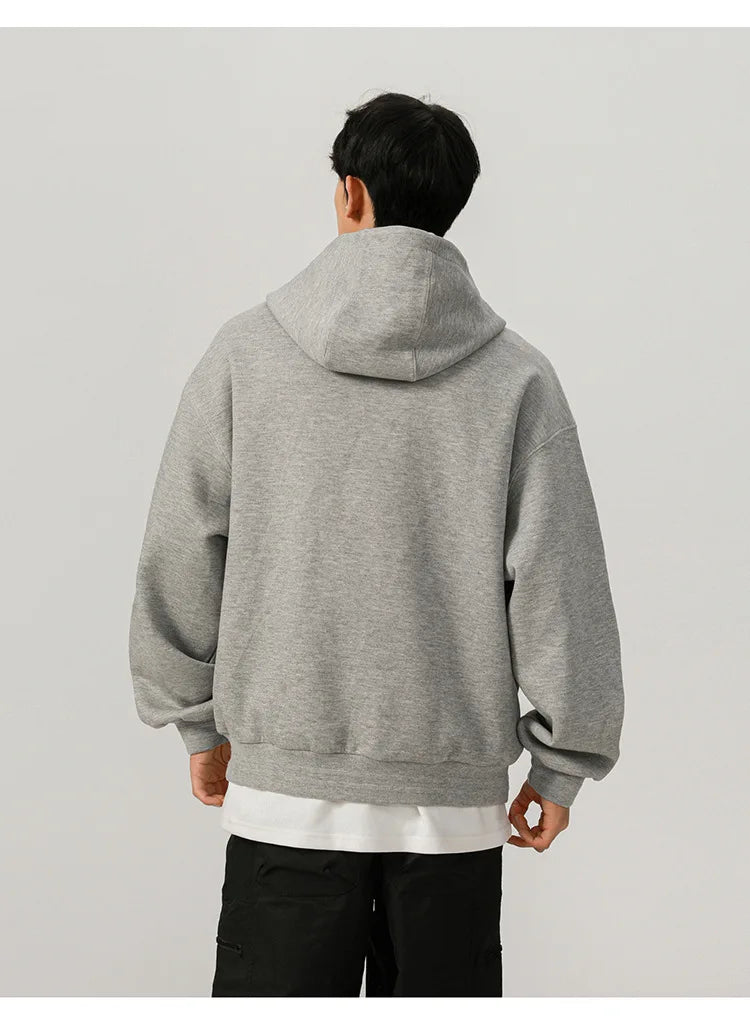 Mid-short hoodie for men, new spring and autumn style, American loose-fit, buttoned hooded stiff loose jacket