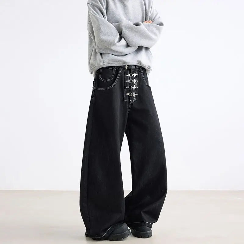 Men's Wear Wide-Leg Denim Pant Baggy Jeans Vintage Threedimensional Cut Curved Knife Jeans Loose Fit Autumn Streetwear New Trend