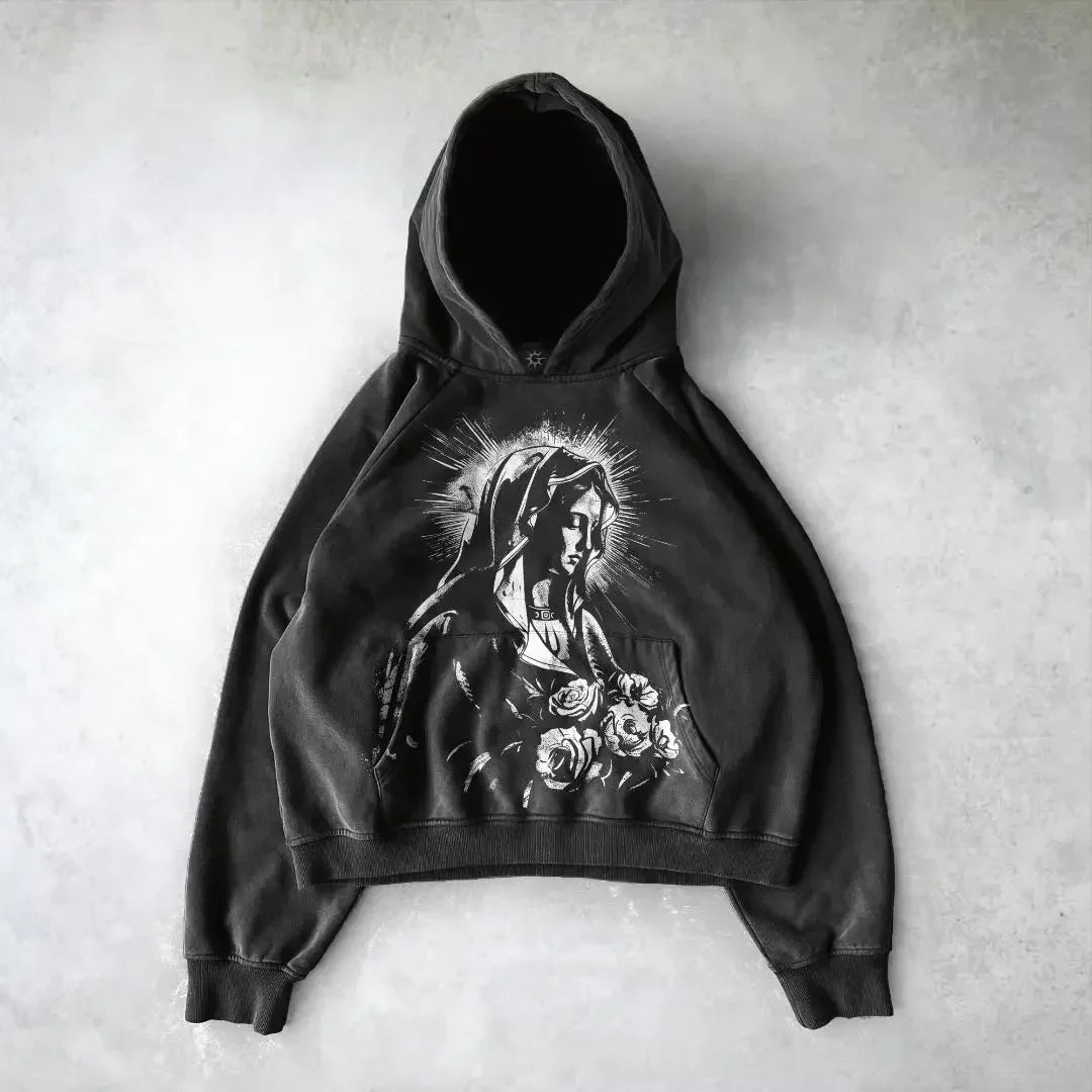 Harajuku y2k gothic white print design pattern black hoodie goth oversized hoodies women streetwear tops sweatshirt men clothing