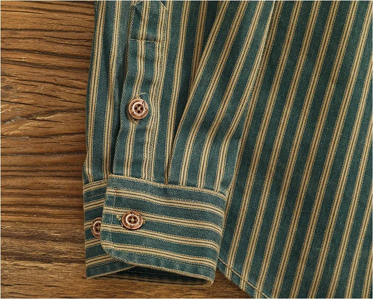 Retro Waed Distred Blue Vertical Stripe Trendy Denim irt Men's Loose American Long Sve Workwear irt Coat