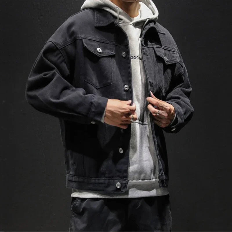 Men's Denim Jacket Autumn Male Jean Coats Black Cargo Big Size Menswear Korea High Quality Trendy Large Fast Delvery Outwear Y2k
