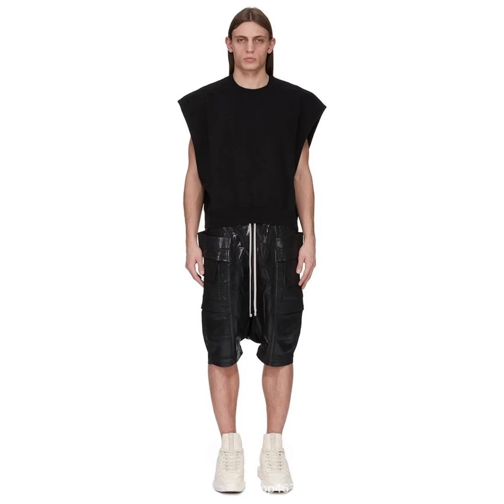 High Street RO Pants Men's Dual Ring Wax Face Casual Seven Quarter Shorts  Brushed Wax Fixed Color Workwear Casual Pants