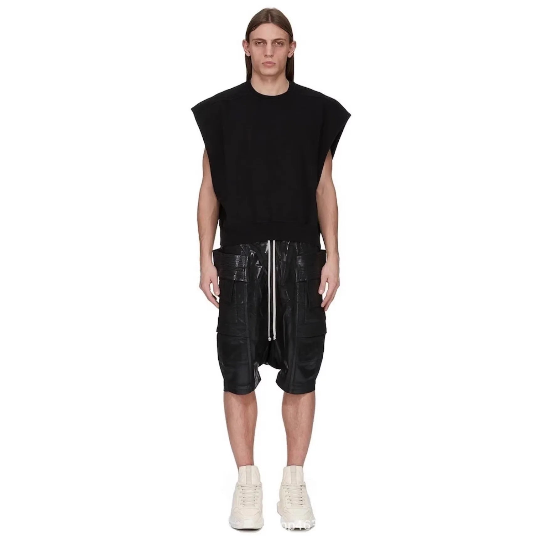 High Street RO Pants Men's Dual Ring Wax Face Casual Seven Quarter Shorts  Brushed Wax Fixed Color Workwear Casual Pants