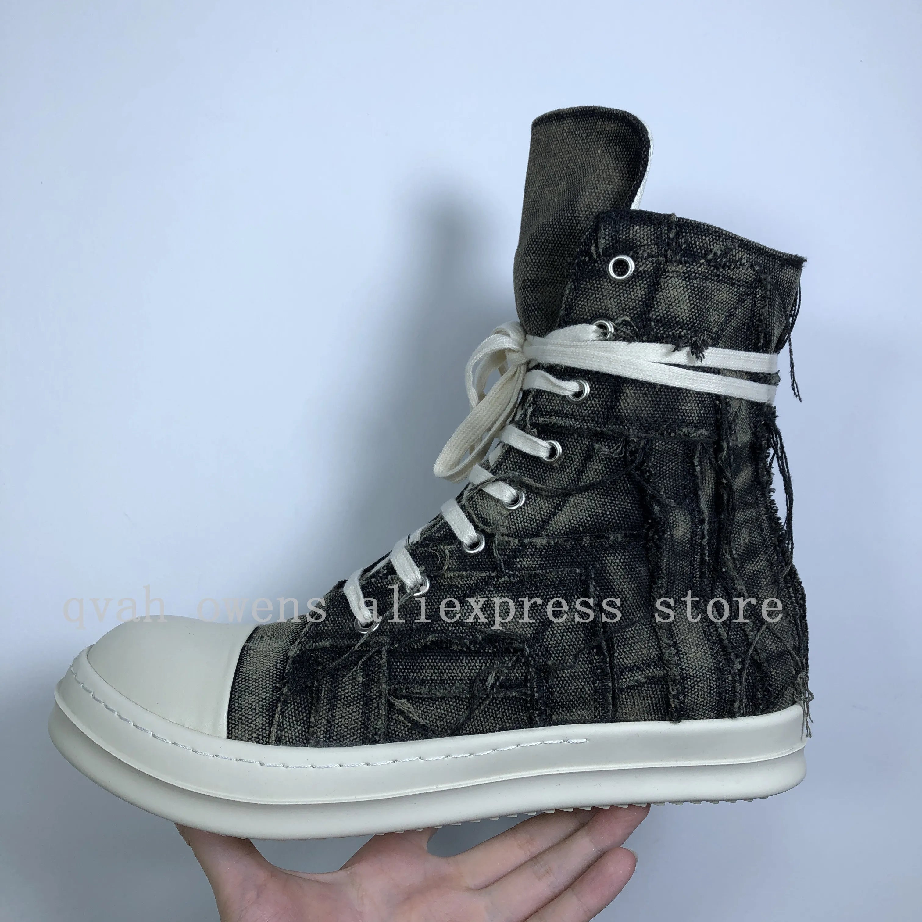 Men High Top Shoes Canvas Women Designer Sneakers Luxury Lace Up Zip High Street Autumn Flats Black Male Boots